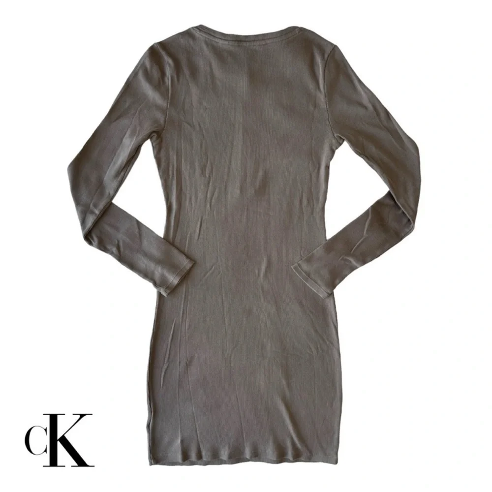 Calvin Klein Taupe Long Sleeve Dress 100% Cotton - Picture 3 of 16